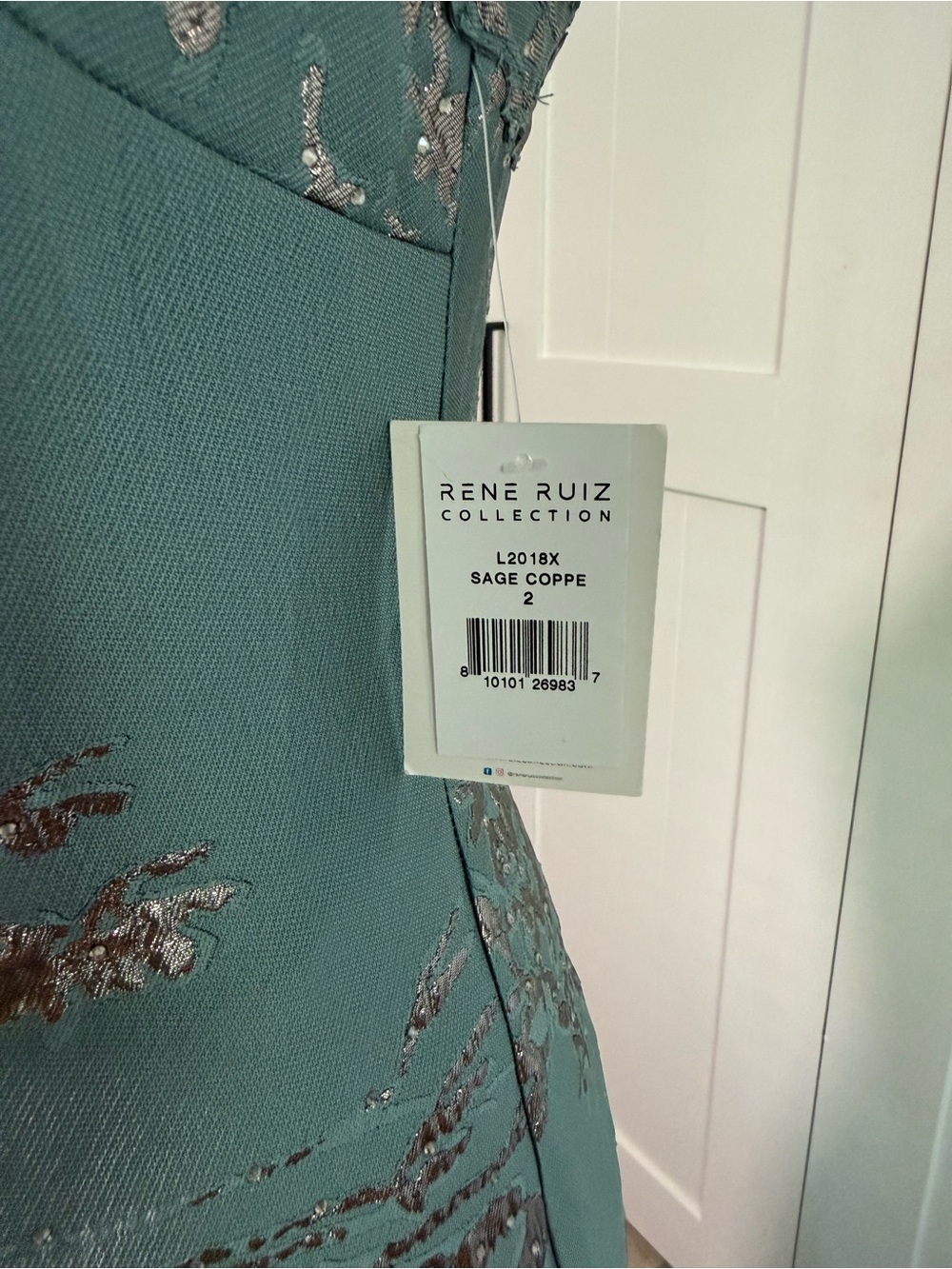 Rene Ruiz Sage Green Embroidered Evening Gown - Picture 4 of 11